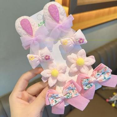 Imagem de 8 presilhas de cabelo com laço, grampo de cabelo de flor, orelhas de coelho de desenho animado, franja de cabelo de menina, sem danos ao cabelo