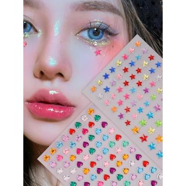 Imagem de 2 peças coloridas 3D pentagrama coração strass sólido rosto decoração adesivo presente festival de música faça você mesmo festa baile de máscaras para cabelo olhos rosto tatuagem temporária com