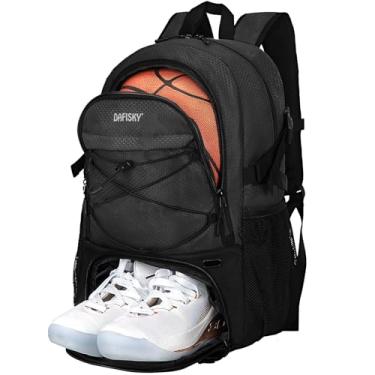 Imagem de DAFISKY Mochila de basquete com compartimento de bola – Bolsa de basquete grande com compartimento para sapatos, bolsa de vôlei, mochila esportiva para futebol, preta
