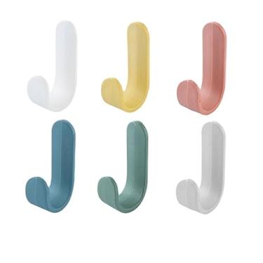 Imagem de Pacote com 6 ganchos de parede autoadesivos em forma de J, ganchos utilitários decorativos modernos para pendurar chaves, toalhas, chapéus e roupões, organizador impermeável para banheiro, cozinha e