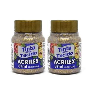 Imagem de Kit 2 Tintas para Tecido Glitter Acrilex 37ml Amarelo 212 | Brilho Intenso, Alta Fixação, Resistência às Lavagens e Acabamento Cintilante
