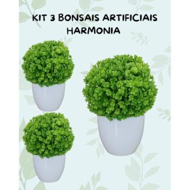 Imagem de Genérico, Kit 3 Bonsais Artificiais Harmonia Vaso Branco– Elegância Decorativa