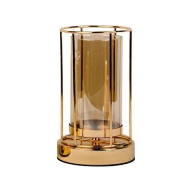 Imagem de Suporte de vela de ferro forjado copo de vidro galvanizado vaso de flores ornamento para casa casamento festa de aniversário mesa de jantar, marrom, 12 x 20 cm