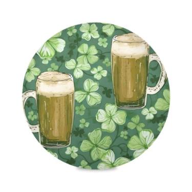 Imagem de Wassud Jogo americano copos de cerveja e trevos (2) tapetes de mesa redondos para cozinha e jantar tapetes laváveis resistentes ao calor decoração de mesa 39 cm