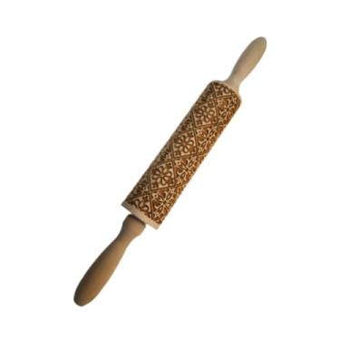 Imagem de Baoblaze Rolo de massa de madeira com profundo e estampa natalina, ideal para assar biscoitos e massas.