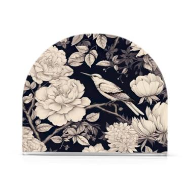 Imagem de Wassud Porta-guardanapos acrílico flores brancas e pássaros, dispensador de guardanapos de papel moderno em forma de U para mesa, cozinha, sala de jantar, bancada 1 peça (comporta 50-60 guardanapos)