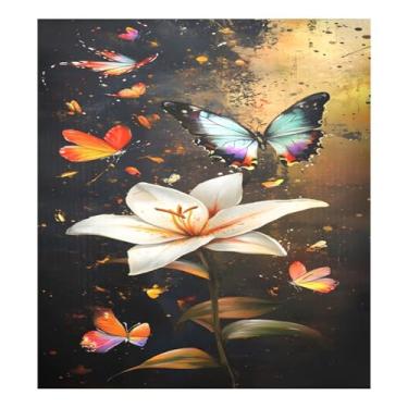 Imagem de Qilmy Lindos lírios e borboletas capa magnética para máquina de lavar louça, 58 x 66 cm, capa decorativa para geladeira para porta frontal, adesivo, máquina de lavar, painel de geladeira, decalque