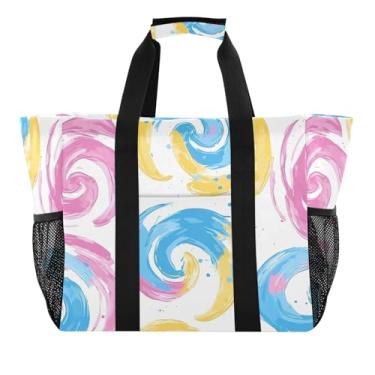 Imagem de Wassud Sacolas de compras reutilizáveis Tie Dye Swirls grande bolsa organizadora de lona impermeável para praia, piquenique, lavanderia, viagem