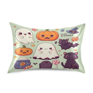 Imagem de Wassud Fronha de cetim com personagens de Halloween para cabelo e pele fronhas de seda lisa king size respiráveis com fecho de envelope