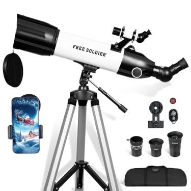 Imagem de FREE SOLDIER Telescópio refrator de 80 mm de abertura de 500 mm para adultos de alta potência - Telescópio refratário astronômico profissional para iniciantes, branco