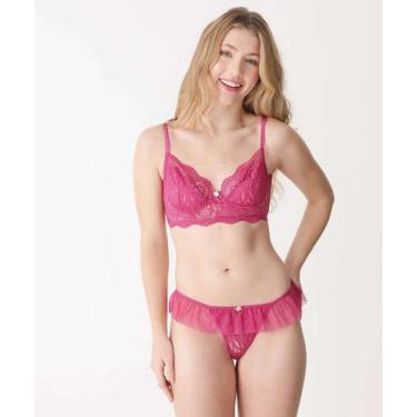 Imagem de Calcinha Fio Dental Renda Babado Marisa-93002, Rosa, G
