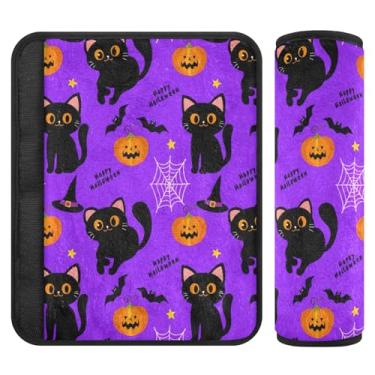 Imagem de Burbuja Capa para cinto de segurança de carro Cats Pumpkins Protetor de cinto de segurança de carro macio confortável para alça de ombro de assento, 1 par pequeno