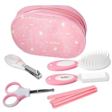 Imagem de Kit Cuidados Bebê Cortador Tesoura Escova Estojo Rosa Buba, Kit Cuidad