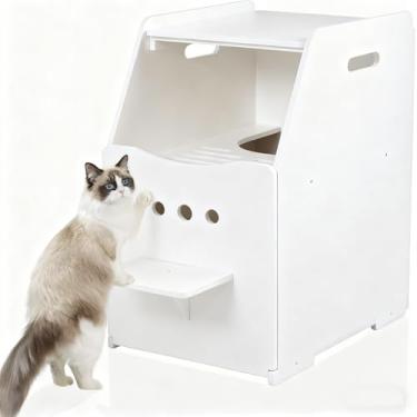 Imagem de ankuliy Caixa de areia para gatos, caixas de areia para gatos fechadas, móveis de caixa de areia, armário de caixa de areia banheiro de madeira para gatos com ventilação e painéis de areia filtrados