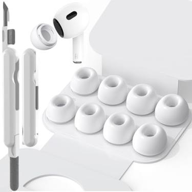 Imagem de 4 tamanhos de substituição de pontas auriculares compatíveis com AirPods Pro e AirPods Pro 2 pontas auriculares com caixa de armazenamento portátil e kit de limpeza, orifício de redução de ruído e