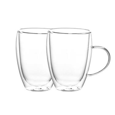 Imagem de Jogo 2 Caneca Xícara Vidro Parede Dupla Café Capuccino 350ml - DOLCE H
