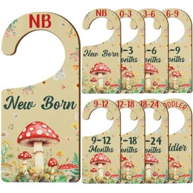 Imagem de CORNER LACE Divisórias de armário de bebê, 8 peças, tema de cogumelos, cabide/organizador de roupas de madeira dupla face, de recém-nascido a criança, para decoração de berçário, chá de bebê