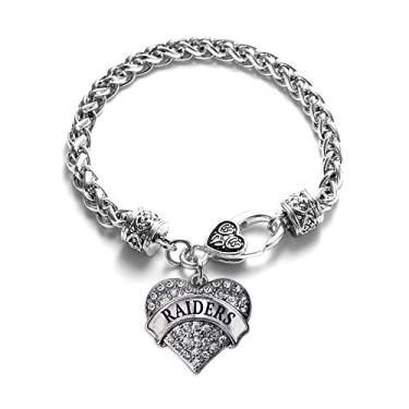 Imagem de Pulseira Raiders School Mascote Coração Pavê Banhado a Prata Fecho Lagosta Pingente Cristal Transparente, One Size, Metal Pedra preciosa, Zircônia cúbica