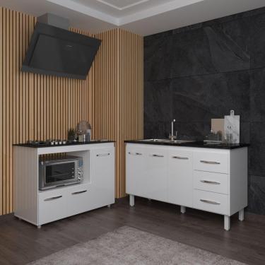 Imagem de Armário Cozinha Carine Gabinete De Pia 140 Cm E Balcão Alana Para Cooktop 4 Bocas E Forno Ou Microondas Branco