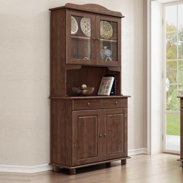 Imagem de Armário Cristaleira 4 Portas 2 Gavetas Café Rubi Madeira Pinus - Finestra