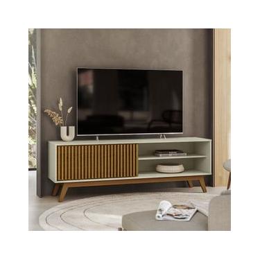 Imagem de Rack Olivar Fox 160 Ripado Para TV até 55” Porta Deslizante 1 porta 3 Nichos