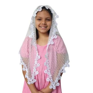 Imagem de Véu CCB Juvenil Renda Estreita Tule Poá Bolinha - Meu Véu, Retangular 