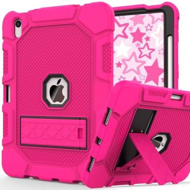 Imagem de Rantice Capa para iPad 11 polegadas (A16) 11ª geração 2025 / iPad 10ª geração 11 polegadas, capa protetora resistente à prova de choque resistente com suporte e porta-lápis, rosa + preto