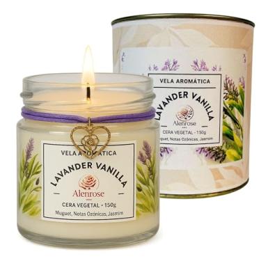 Imagem de Vela Aromática Lavander Vanilla Alenrose – Lavanda com Baunilha e Musk, Cera de Coco 100% Vegetal, 150g, 30h de Queima, Pote de Vidro com Lata Decorativa