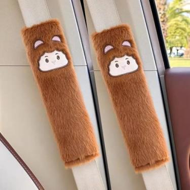 Imagem de 2 capas de cinto de segurança de carro, capa protetora fofa de pelúcia de inverno, bonita e prática, adequada para todos os cintos de segurança (menino)