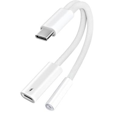 Imagem de basecolors Adaptador 2 em 1 USBC para fone de ouvido com cabo dongle de carregamento rápido PD, adaptador de áudio USB C para 3,5 mm para iPhone15/16/17 Series e carro