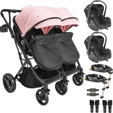 Imagem de Carrinho Kiddo de Gemeos 2 Bebe Conforto 2 Base ISOFIX Vox II Rosa