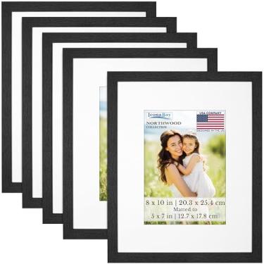 Imagem de Icona Bay - Molduras para fotos 20 x 25 cm com tapete removível para fotos de 12 x 18 cm - bálsamo preto, pacote com 5 - estilo moderno de grão de madeira com folha de capa à prova de estilhaçamento