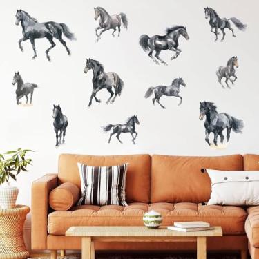 Imagem de Decalques de parede de cavalo preto em aquarela com animais de fazenda, vinil, removível, quarto de crianças, casa de fazenda, berçário, sala de jogos, decoração de parede