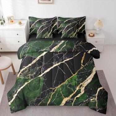 Imagem de Erosebridal Jogo de cama de mármore verde em uma bolsa, 7 peças, dourado, rachado, mármore, moderno, abstrato, para crianças, meninos, meninas, preto, luxuoso, metálico, conjunto de lençol com edredom