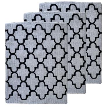 Imagem de Kit Passadeira Cozinha 3 Peças Tapete Geométrico Antiderrapante Tecido Absorvente Decoração Casa (GEOMÉTRICA CINZA)