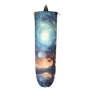 Imagem de Porta-sacos plásticos de árvore e estrelas em aquarela, organizador de sacolas plásticas de cozinha, suporte de armazenamento de saco plástico