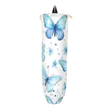Imagem de Borboletas azuis em dispensador de sacola de compras de plástico branco, suporte de saco de plástico, suporte de saco de plástico para armário