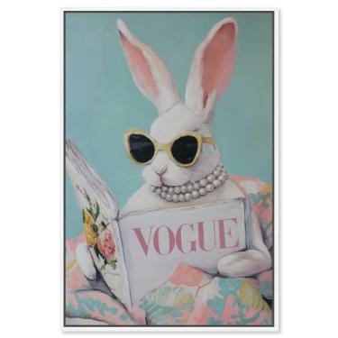 Imagem de Decoração de parede para animais de estimação Spring Magazine Bunny Print da Art Remedy, moldura branca, 50 x 76 cm