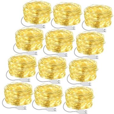 Imagem de Macarrie USB String Lights 33 ft 100 LED Fairy Lights Powered String Lights for Indoor Outdoor Wedding Party Tree Home Festival Garden Decoration (Warm White, 12 Pcs)