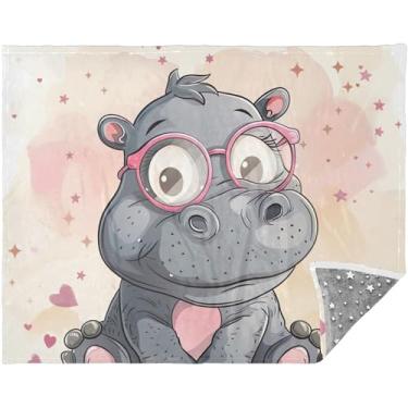 Imagem de Cobertores e mantas com estampa animal de hipopótamo fofos para sofá super macios para mulheres e homens 177,8 cm x 139,7 cm cobertor de sherpa personalizado