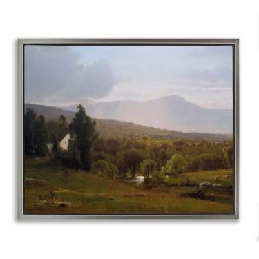 Imagem de Stupell Industries Arte de parede em tela flutuante emoldurada cinza Cabins in Peaceful Vista, design por Lettered and Lined, 17 x 21