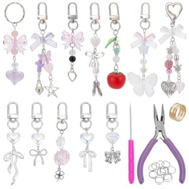 Imagem de SOFPLATE 12 conjuntos de chaveiros de brilho labial kit de bálsamo labial kit com 12 peças requintado charme fofo coquete joias fazendo suprimentos para mulheres porta-chaves decorações DIY artesanato