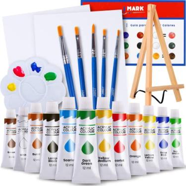 Imagem de J MARK O kit de pintura inclui conjunto de tinta acrílica, telas, pincéis, paleta e mais de 20 x 25 cm