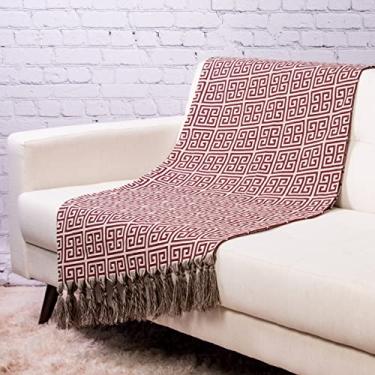 Imagem de Manta para Sofá Dupla Face Jacquard com Franja 1,40x3,50 (Etnico Vinho)