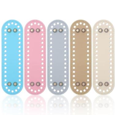 Imagem de 5 peças de bases de bolsa para crochê, bolsa de couro PU modelador inferior com furos 17 x 5 cm fundo oval para bolsas de crochê DIY bolsas de ombro artesanato (5 cores)