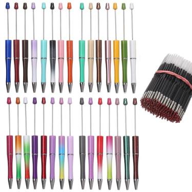 Imagem de PIPITREE Kit de 80 canetas com contas, contas a granel com 50 refis de plástico colorido, tinta preta, canetas esferográficas faça-você-mesmo, suprimentos para mulheres e homens, presentes de