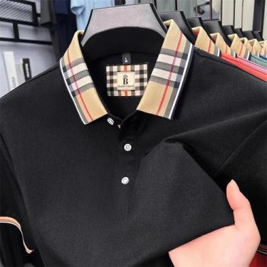 Imagem de Camisa Polo Masculina De Luxo Em Seda E Algodão Para O Verão, Manga Cu