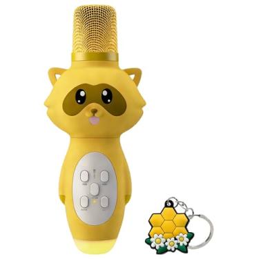 Imagem de Microfone de karaokê para crianças - microfone infantil para animais de estimação + presente 2 chaveiros de desenho animado, microfone Bluetooth integrado para karaokê para educação inicial, leitor