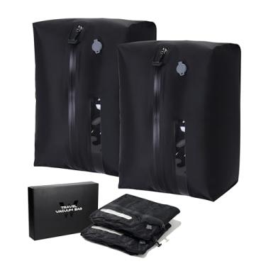 Imagem de Cubos de embalagem a vácuo 41L para viagem com bomba, sacos de compressão de viagem à prova d'água para mala, bagagem, mochila com bomba de ar manual (preto, grande volume 41L, pacote com 2)