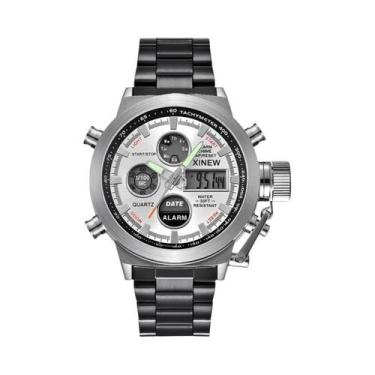 Imagem de Relógio Cronógrafo Masculino Preto Com Duplo Horário, Pulseira De Aço 